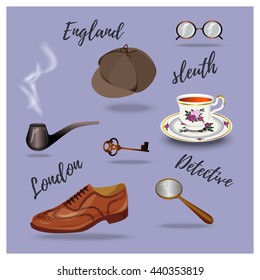 Detective vector set. retro accessories.