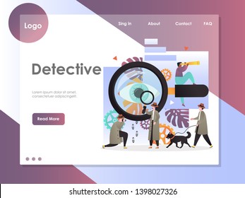 Detective vector website template, web page and landing page design for website and mobile site development. Private detective services concept.