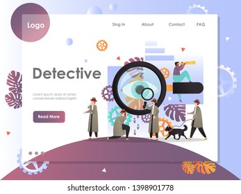 Detective vector website template, web page and landing page design for website and mobile site development. Detective agency services concept.