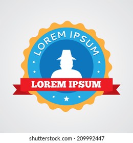 detective vintage badge, label icon. Blue with red ribbon 