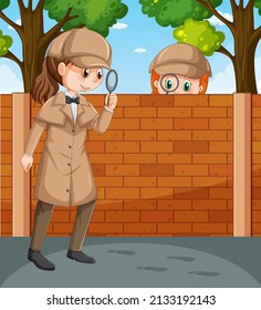 Detective wearing brown overcoat  illustration