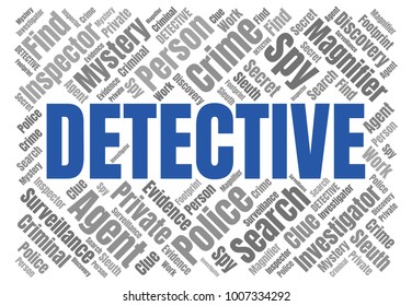 Detective Word Cloud. Vector Collage Made of Popular Tags. Detection Concept