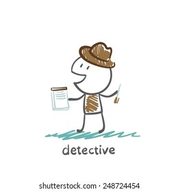 Detective writing in a notebook illustration
