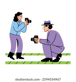 Detectives doing crime photography, flat style illustration 