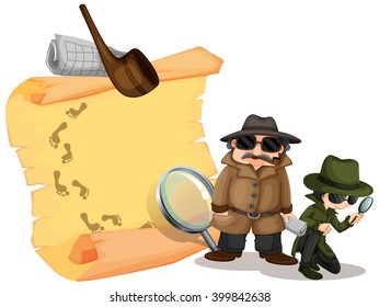 Detectives looking for clues illustration
