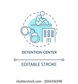 Detention Center Blue Concept Icon. Illegal Immigration. Person Trapped In Prison. Deportation Abstract Idea Thin Line Illustration. Vector Isolated Outline Color Drawing. Editable Stroke