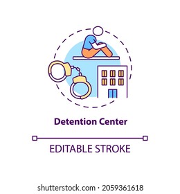 Detention Center Concept Icon. Illegal Immigration. Temporary Arrest. Person Trapped In Prison. Deportation Abstract Idea Thin Line Illustration. Vector Isolated Outline Color Drawing. Editable Stroke