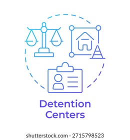 Icono de concepto de gradiente azul de los centros de detención. Detener a las personas por razones administrativas. Institución correccional. Ilustración de línea de forma redonda. Abstractas idea. Diseño gráfico. Fácil de usar en el folleto
