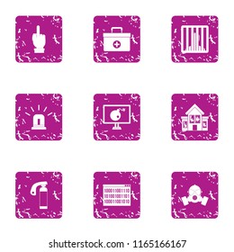 Detention icons set. Grunge set of 9 detention vector icons for web isolated on white background