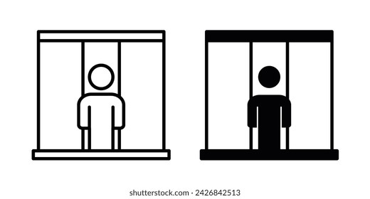 Detention Security Line Icon. Captivity Cell Icon in Black and White Color.