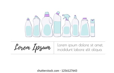 Detergent bottle and chemicals household product banner template.