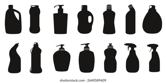 detergent bottle cleaner bleach disinfectants antiseptic isolated vectors silhouettes