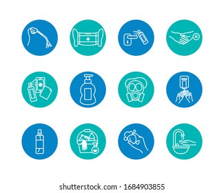 botellas detergentes y herramientas de limpieza iconos sobre fondo blanco, estilo de bloque, ilustración vectorial
