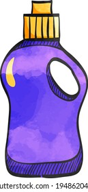 Detergent bottle icon in color drawing. Laundry perfume softener soap