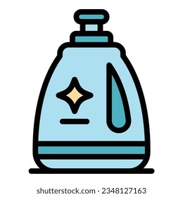 Vector de contorno del icono del frasco del detergente. Cocina limpia. Lavar el color del producto plano