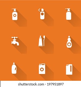 detergent bottle icon set on orange