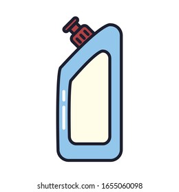 línea de botellas de detergente y diseño de iconos de relleno, servicio de limpieza lavado equipo de higiene en el hogar doméstico de interior y tema de mantenimiento del hogar Ilustración vectorial