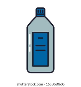 detergent bottle line and fill style icon design, Cleaning service wash home hygiene equipment domestic interior housework and housekeeping theme Vector illustration