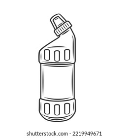 Detergent bottle outline icon vector illustration. Line hand drawn plastic container with lid and cleansing liquid product, chemical bleach cleaner in packaging to clean kitchen, bathroom or toilet