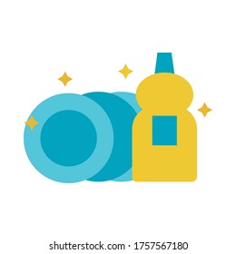 detergent bottle and plates design, Cleaning service wash home hygiene equipment domestic interior housework and housekeeping theme Vector illustration