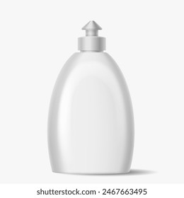 Detergent bottle with push-pull cap realistic vector illustration. Mockup container for home cleaning product 3d object on white background