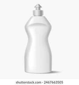 Detergent bottle with push-pull cap realistic vector illustration. Mockup container for home cleaning product 3d object on white background