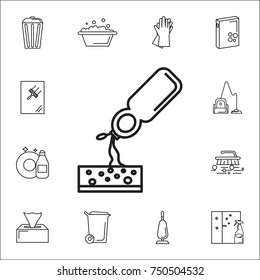 Detergent Bottle and Sponge Icon. Set of cleaning tools icons on white background