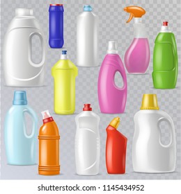 Detergent bottle vector plastic blank container with detergency liquid and mockup household cleaner product for laundry illustration set of cleanup deterge package isolated on transparent background