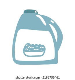 Detergent bottle, washing powder in cartoon hand drawn style. Vector illustration of laundry gel for clothes, cleaner, home cleaning products.