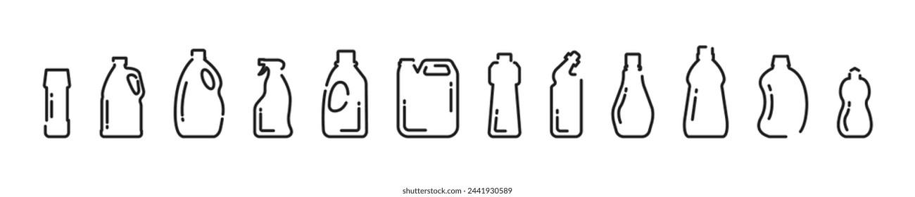 Detergent bottles. Chemical clean bottles. Bleach bottle icon set. Vector illustration.