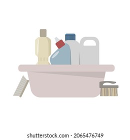 Detergent bottles. Cleaning supplies products, bleach bottle and plastic detergents containers. Household bottles, sanitary chemicals cleaners equipment. Cartoon vector illustration isolated icons set