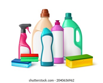 Detergent bottles composition. Realistic domestic