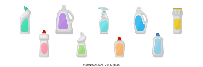 Detergent Bottles or Container as Cleaning Supplies Vector Set