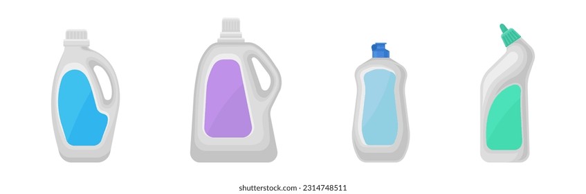 Botellas o contenedor de detergentes como conjunto de vectores de suministros de limpieza