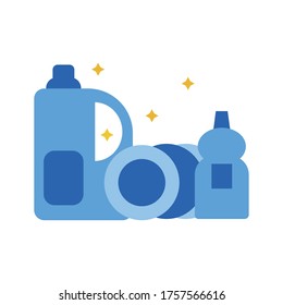 detergent bottles and plates design, Cleaning service wash home hygiene equipment domestic interior housework and housekeeping theme Vector illustration