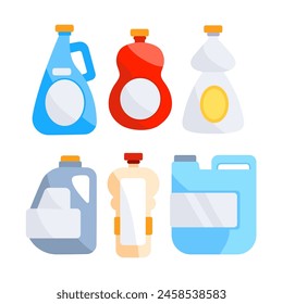 Detergent bottles set. Chemical liquid soap and bleach for cleaning. Household tool items