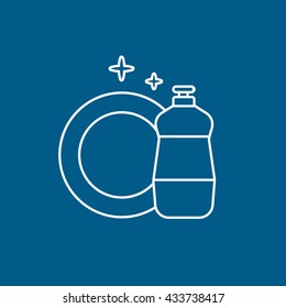 Detergent and Dish Icon On Blue Background