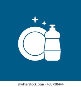 Detergent and Dish Icon On Blue Background
