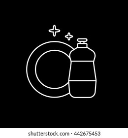 Detergent and Dish Line Icon On Black Background