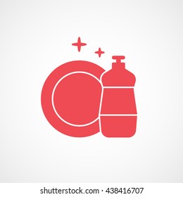 Detergent and Dish Red Flat Icon On White Background