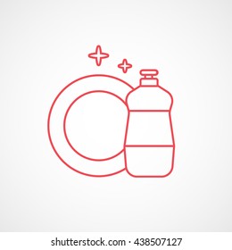 Detergent and Dish Red Line Icon On White Background