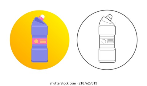 Detergent icon. Cleaning equipment, tools and chemistry. Colorful and outlined icon in circle. Vector illustration isolated on white.
