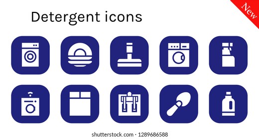  detergent icon set. 10 filled detergent icons. Simple modern icons about  - Washing machine, Dish, Glass cleaner, Laundry, Cleaning spray, Machine, Scoop, Detergent