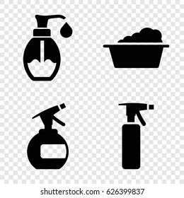 Detergent icons set. set of 4 detergent filled icons such as spray bottle, laundry