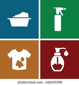 Detergent icons set. set of 4 detergent filled icons such as spray bottle, laundry, dirty laundry