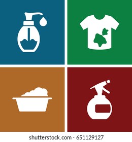 Detergent icons set. set of 4 detergent filled icons such as spray bottle, laundry, dirty laundry
