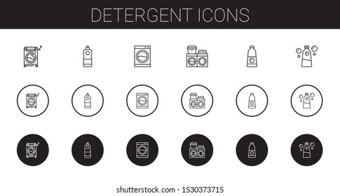 detergent icons set. Collection of detergent with washing machine. Editable and scalable detergent icons.