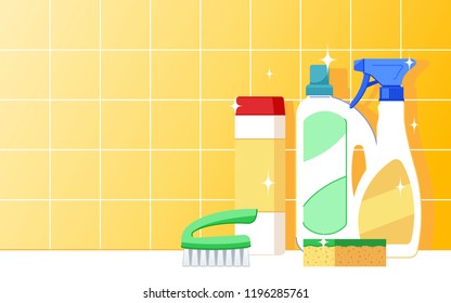 Detergent for kitchen or bathroom. Flat style vector illustration. Template for poster or book