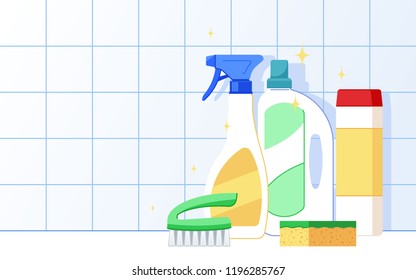 Detergent for kitchen or bathroom. Flat style vector illustration. Template for poster or book