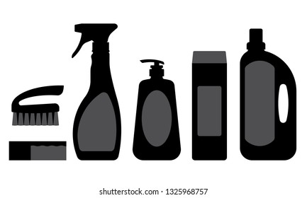 Detergent for kitchen or bathroom. Silhouettes. Flat style vector illustration. Template for poster or book